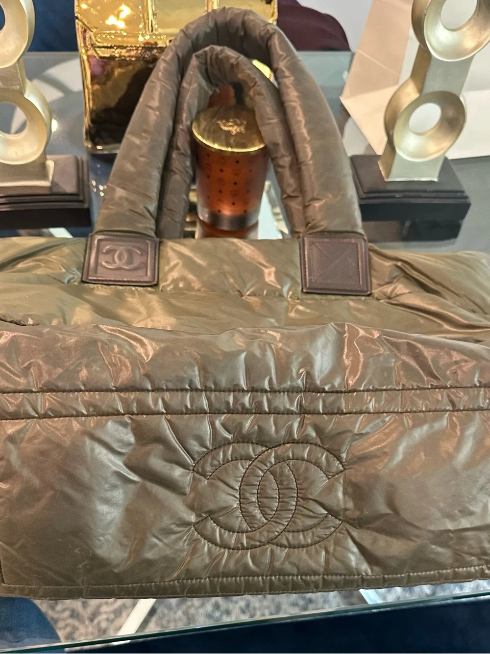 CHANEL Olive Green Cocoon Nylon Tote Bag